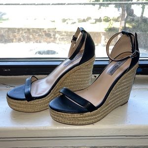 Steve Madden Survive Black Ankle Strap Espadrille Platform Wedge Sandals 6.5